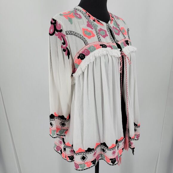 Nylon Apparel Swing Top Women's Small Open Front Embroidered Floral - Picture 4 of 15